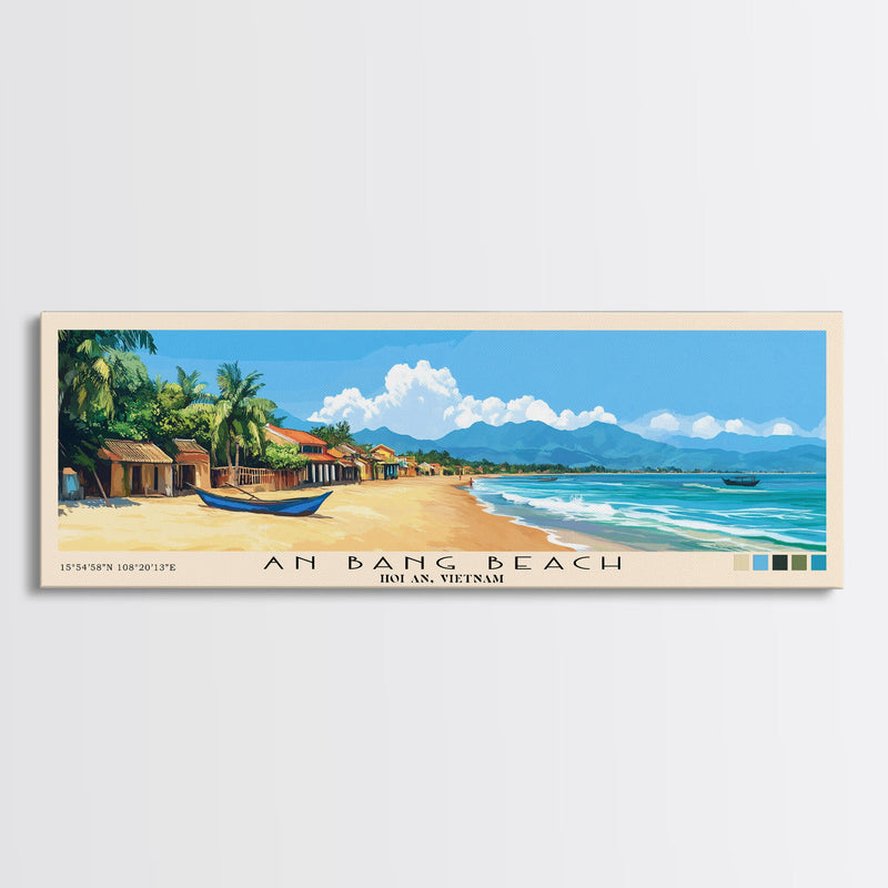 An Bang Beach, Hoi An, Vietnam Panoramic Beach Print, Vacation Gift, Hoi An, Vietnam Wall Art, Framed Canvas Print, Framed Beach Painting