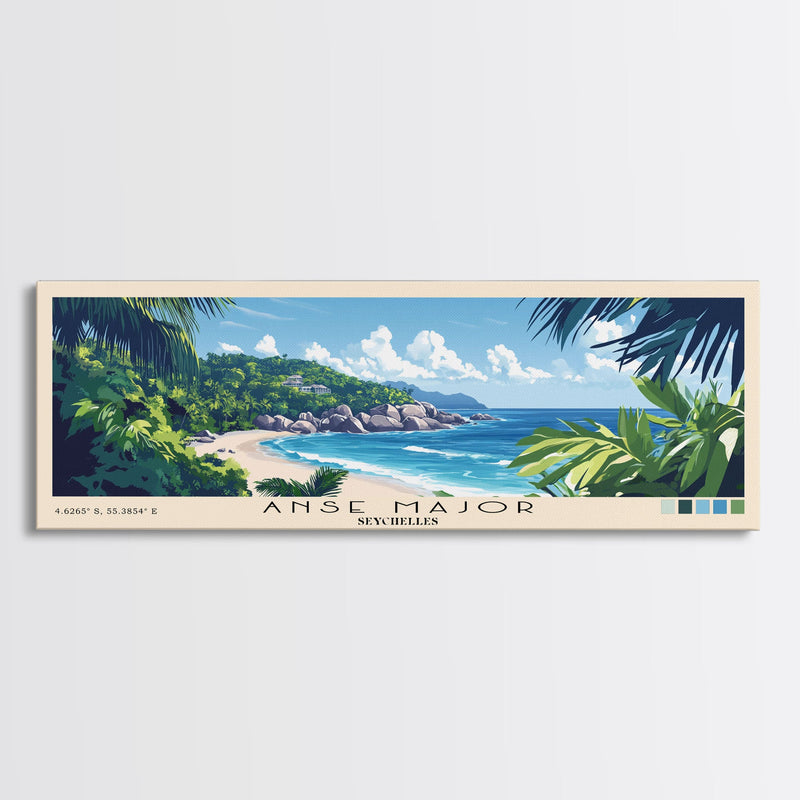 Anse Major, Seychelles Panoramic Beach Print, Vacation Gift, Seychelles Wall Art, Beach Painting, Beach Decor, Beach Painting