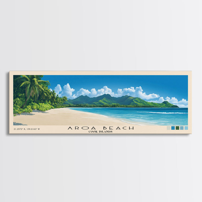 Aroa Beach, Cook Islands Panoramic Beach Print, Vacation Gift, Cook Islands Wall Art, Beach Painting, Beach Decor, Beach Painting