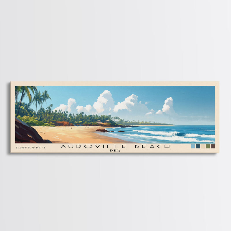 Auroville Beach, India Panoramic Print, Vacation Gift, India Wall Art, Beach Painting, Beach Decor, Large Wall Art, Wood Frame Art