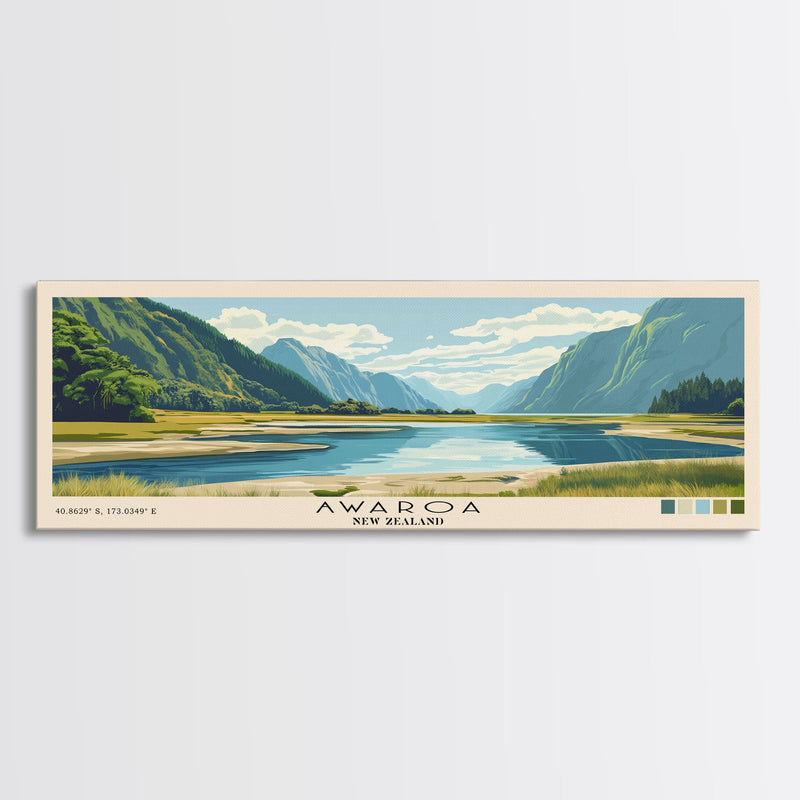 Awaroa, New Zealand Panoramic Beach Print, Vacation Gift, New Zealand Wall Art, Framed Canvas Print, Framed Beach Painting