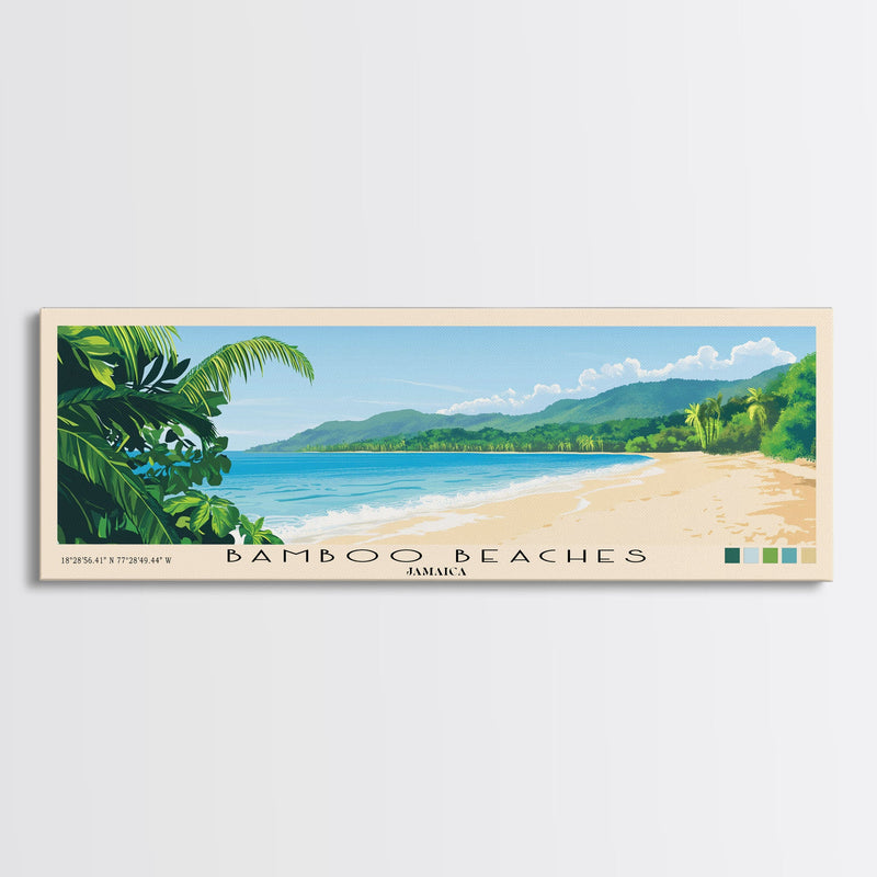 Bamboo Beaches, Jamaica Panoramic Print, Vacation Gift, Jamaica Wall Art, Beach Painting, Beach Decor, Large Wall Art, Wood Frame Art