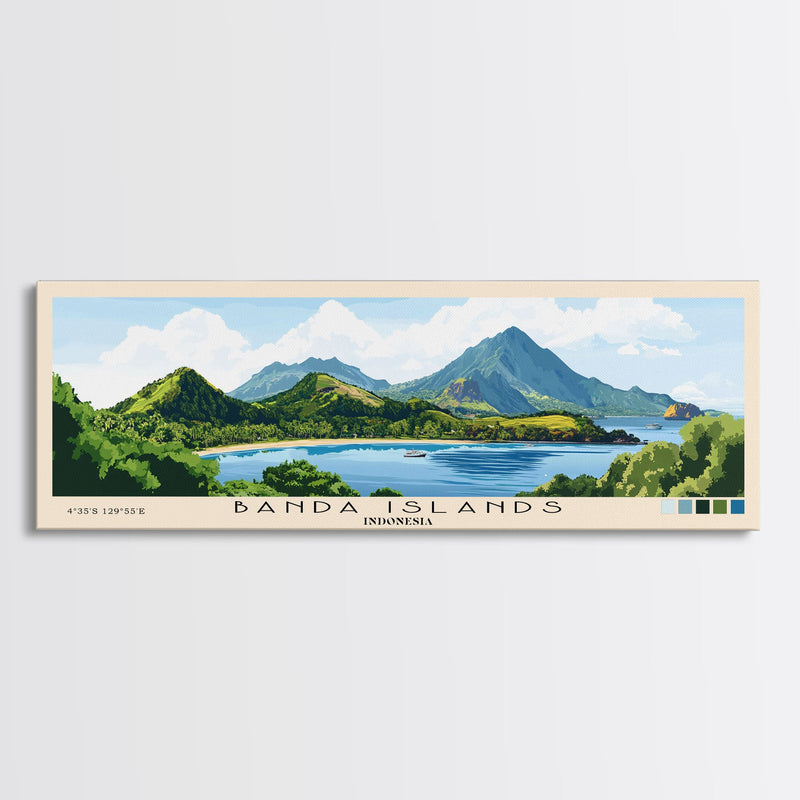 Banda Islands, Indonesia Panoramic Beach Print, Vacation Gift, Indonesia Wall Art, Framed Canvas Print, Framed Beach Painting