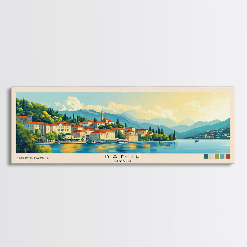 Banje, Croatia Panoramic Print, Vacation Gift, Croatia Wall Art, Beach Painting, Beach Decor, Beach Or Lakehouse Art