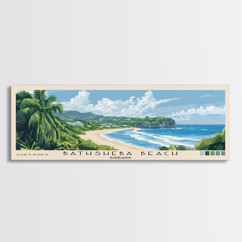 Bathsheba Beach, Barbados Panoramic Print, Vacation Gift, Barbados Wall Art, Beach Painting, Beach Decor, Beach Or Lakehouse Art