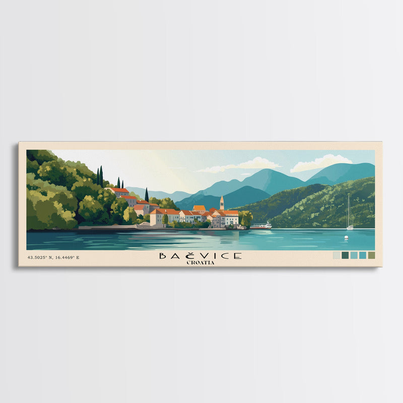 BaÄvice, Croatia Panoramic Print, Vacation Gift, Croatia Wall Art, Beach Painting, Beach Decor, Beach Or Lakehouse Art