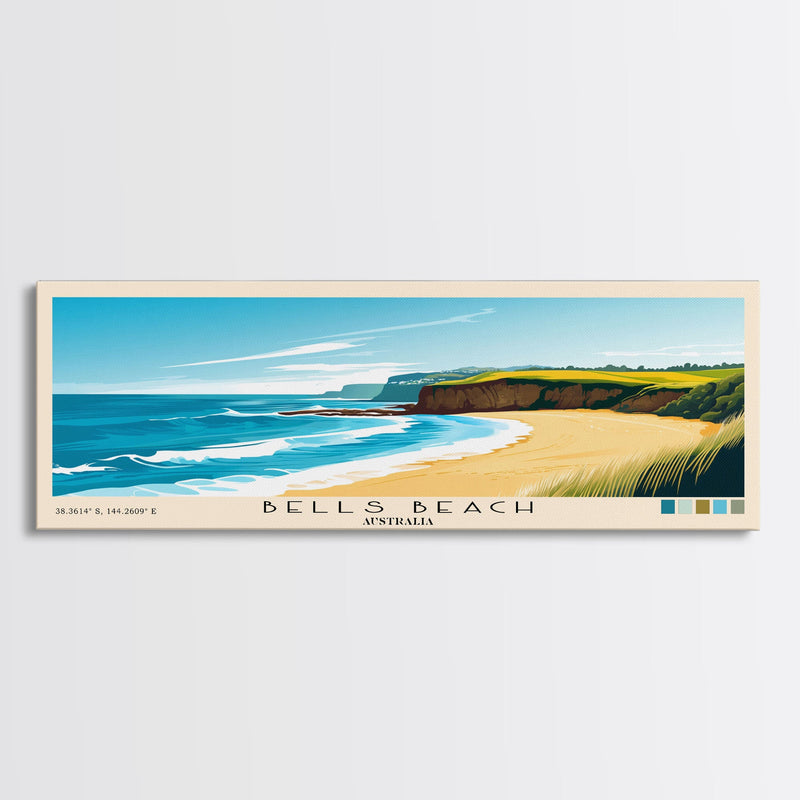 Bells Beach, Australia Panoramic Beach Print, Vacation Gift, Australia Wall Art, Beach Painting, Beach Decor, Beach Painting