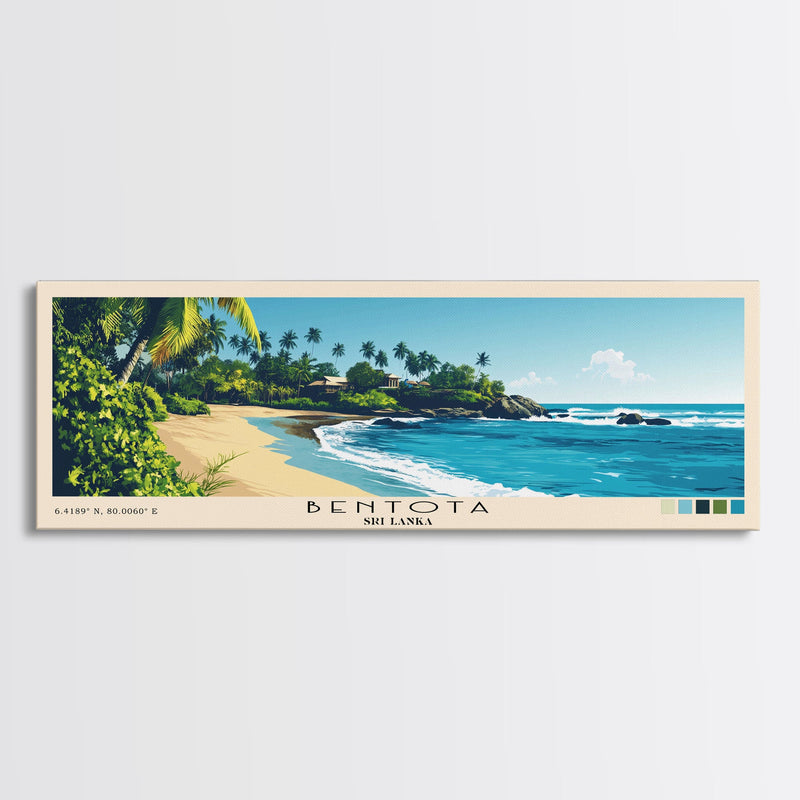 Bentota, Sri Lanka Panoramic Beach Print, Vacation Gift, Sri Lanka Wall Art, Framed Canvas Print, Framed Beach Painting