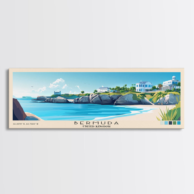 Bermuda, United Kingdom Panoramic Beach Print, Vacation Gift, United Kingdom Wall Art, Beach Painting, Beach Decor, Beach Painting