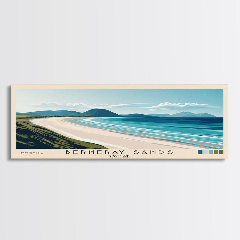 Berneray Sands, Scotland Panoramic Print, Vacation Gift, Scotland Wall Art, Beach Painting, Beach Decor, Large Wall Art, Wood Frame Art