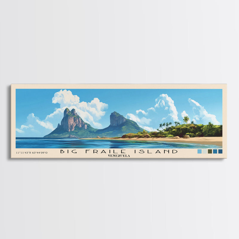 Big Fraile Island, Venezuela Panoramic Beach Print, Vacation Gift, Venezuela Wall Art, Framed Canvas Print, Framed Beach Painting