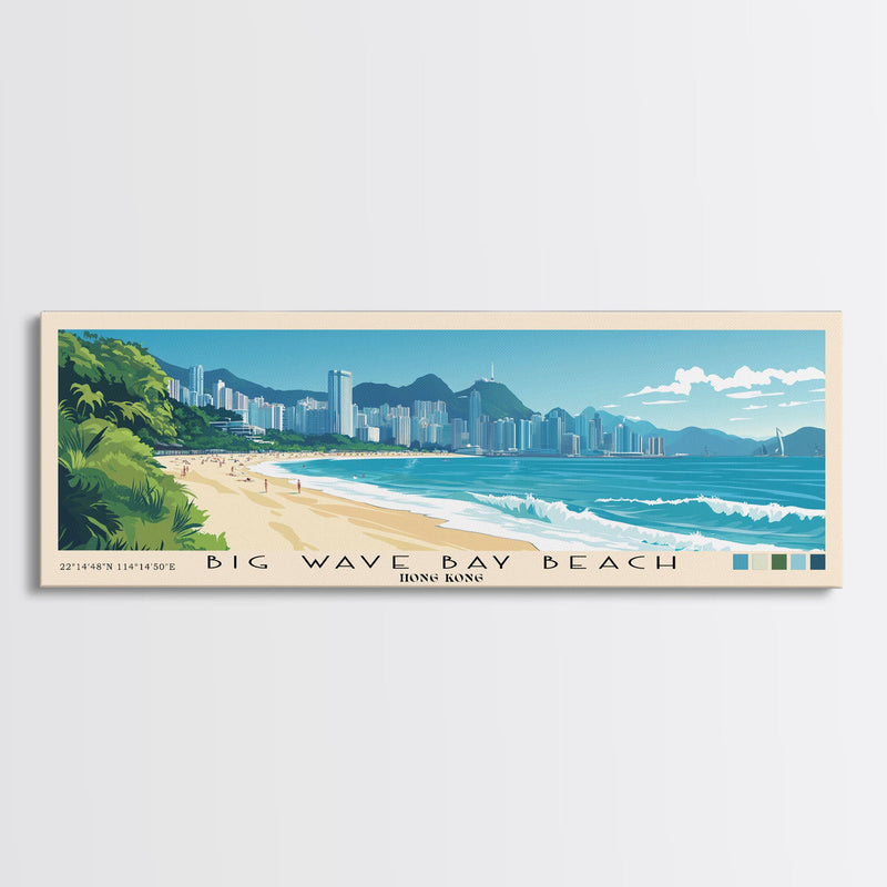 Big Wave Bay Beach, Hong Kong Panoramic Print, Vacation Gift, Hong Kong Wall Art, Beach Painting, Beach Decor, Beach Or Lakehouse Art