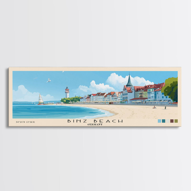 Binz Beach, Germany Panoramic Print, Vacation Gift, Germany Wall Art, Beach Painting, Beach Decor, Large Wall Art, Wood Frame Art