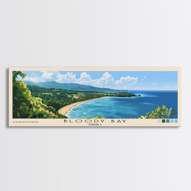 Bloody Bay, Jamaica Panoramic Beach Print, Vacation Gift, Jamaica Wall Art, Beach Painting, Beach Decor, Beach Painting