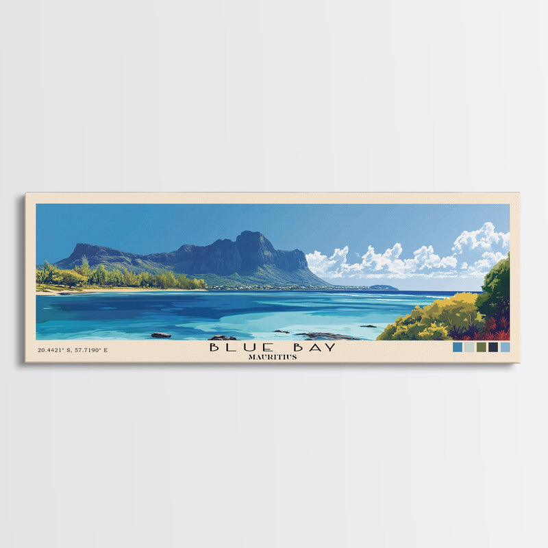 Blue Bay, Mauritius Panoramic Print, Vacation Gift, Mauritius Wall Art, Beach Painting, Beach Decor, Large Wall Art, Wood Frame Art