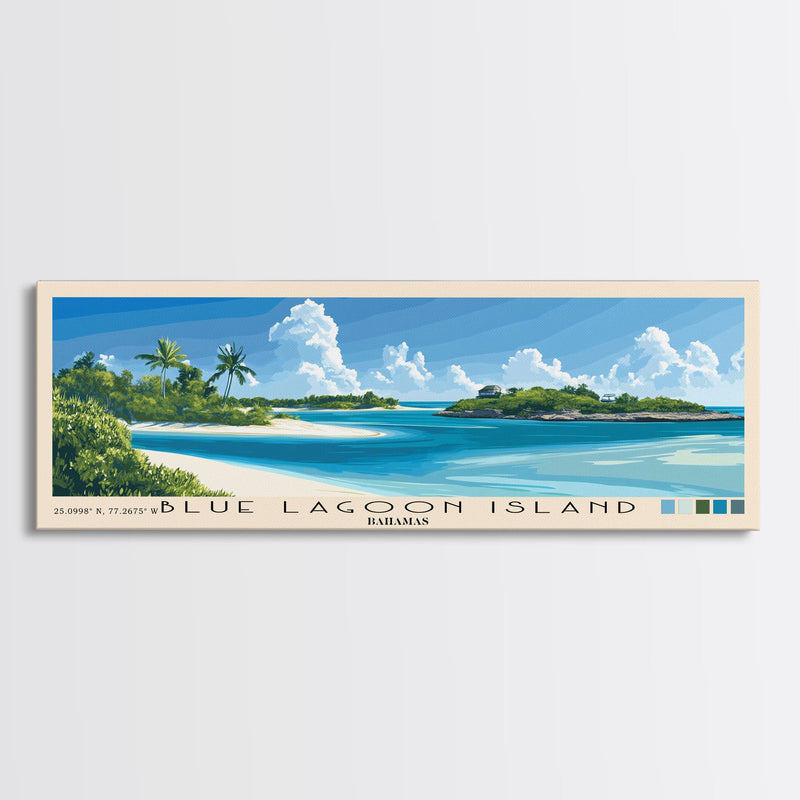 Blue Lagoon Island, Bahamas Panoramic Print, Vacation Gift, Bahamas Wall Art, Beach Painting, Beach Decor, Beach Or Lakehouse Art