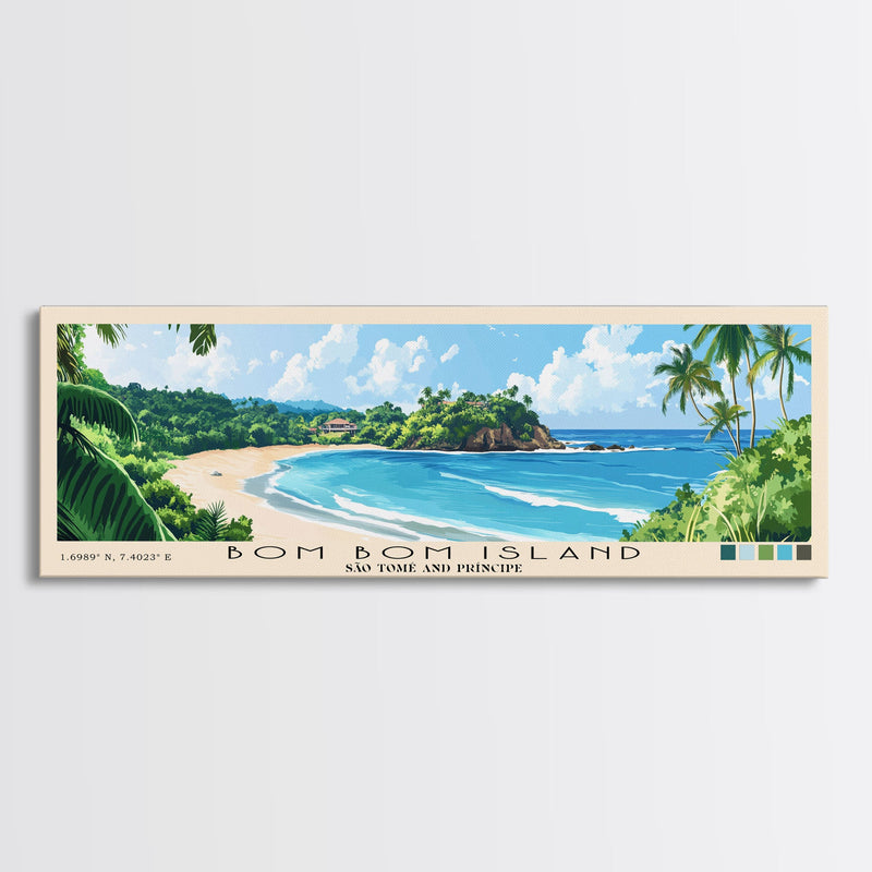 Bom Bom Island, SÃ£o TomÃ© and PrÃ­ncipe Panoramic Print, Vacation Gift, SÃ£o TomÃ© and PrÃ­ncipe Wall Art, Beach Painting, Beach Decor, Large Wall Art, Wood Frame Art