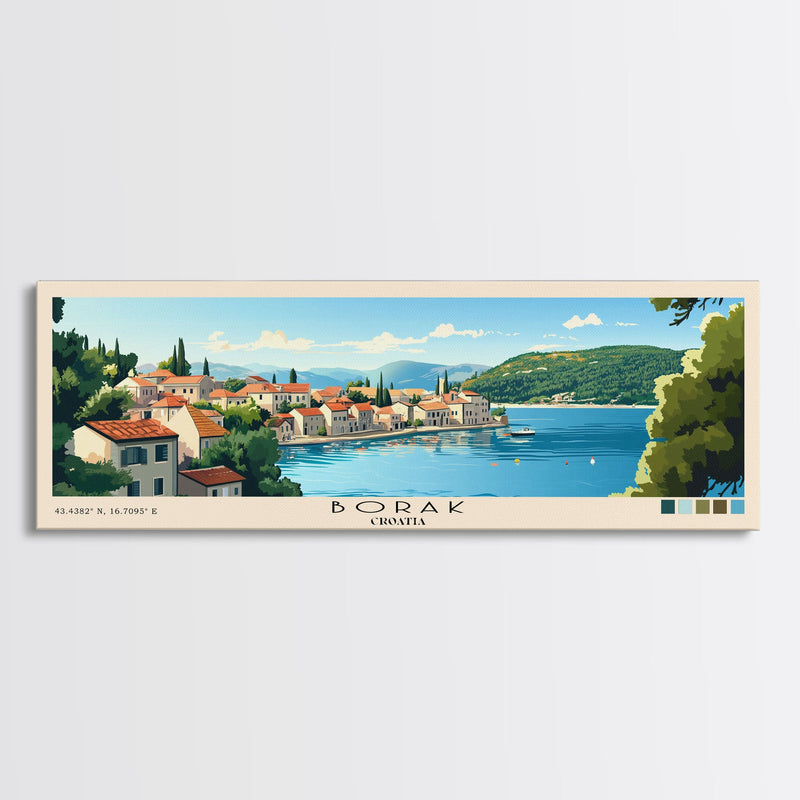 Borak, Croatia Panoramic Beach Print, Vacation Gift, Croatia Wall Art, Framed Canvas Print, Framed Beach Painting