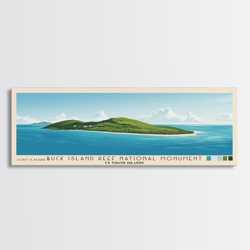 Buck Island Reef National Monument, US Virgin islands Panoramic Beach Print, Vacation Gift, US Virgin islands Wall Art, Framed Canvas Print, Framed Beach Painting