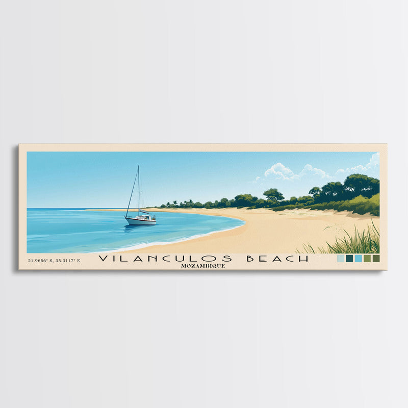 Vilanculos Beach, Mozambique Panoramic Print, Vacation Gift, Mozambique Wall Art, Beach Painting, Beach Decor, Large Wall Art, Wood Frame Art