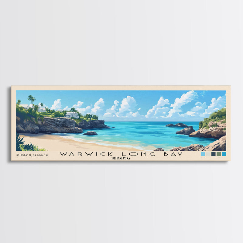 Warwick Long Bay, Bermuda Panoramic Print, Vacation Gift, Bermuda Wall Art, Beach Painting, Beach Decor, Large Wall Art, Wood Frame Art