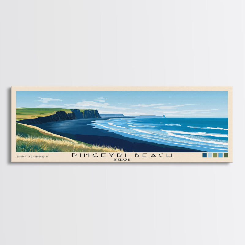 Ãingeyri Beach, Iceland Panoramic Beach Print, Vacation Gift, Iceland Wall Art, Framed Canvas Print, Framed Beach Painting