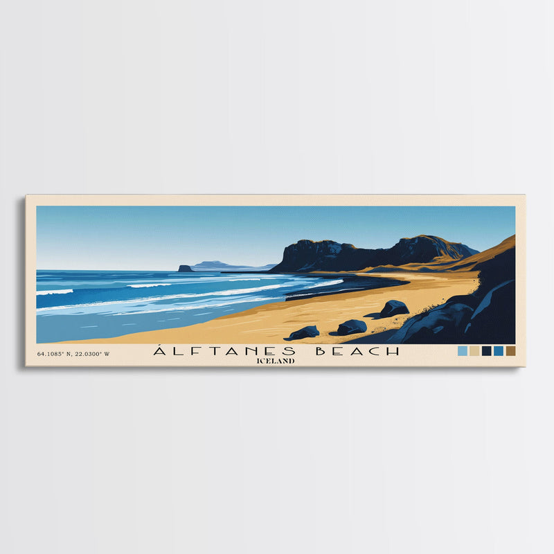 Ãlftanes Beach, Iceland Panoramic Print, Vacation Gift, Iceland Wall Art, Beach Painting, Beach Decor, Large Wall Art, Wood Frame Art