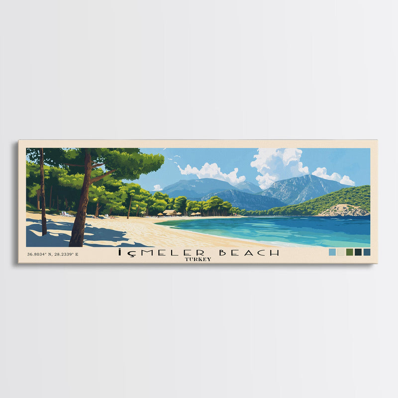 Ä°Ã§meler Beach, Turkey Panoramic Print, Vacation Gift, Turkey Wall Art, Beach Painting, Beach Decor, Beach Or Lakehouse Art