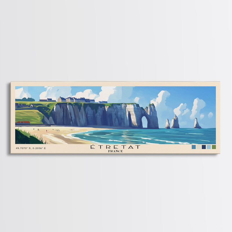 Ã‰tretat, France Panoramic Beach Print, Vacation Gift, France Wall Art, Beach Painting, Beach Decor, Beach Painting