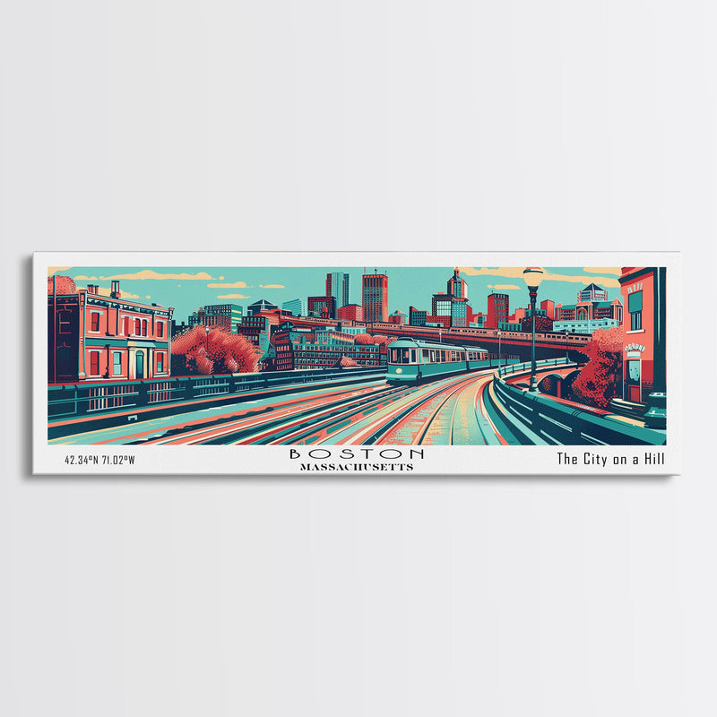 Boston Massachusetts Panoramic Travel Poster Canvas Print