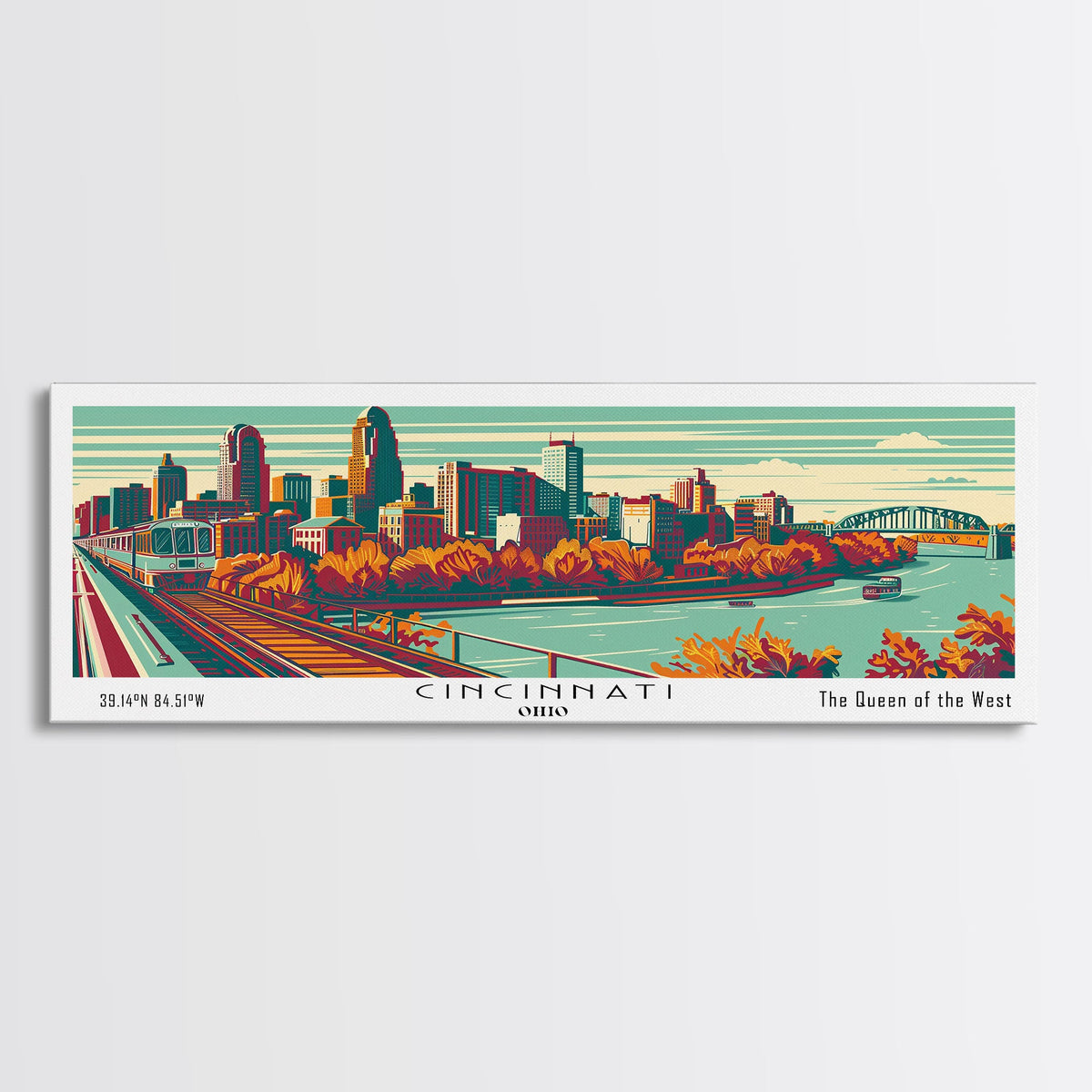 Cincinnati Ohio Panoramic Travel Poster Canvas Print, photo 4 of 9