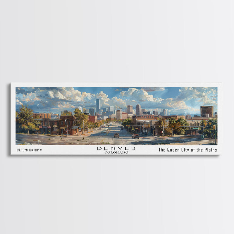 Denver Colorado Panoramic Watercolor Painting, Scenic Framed Canvas Print, Mountain City Wall Art, Travel Poster, Home Decor, Vacation Gift