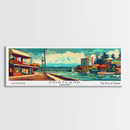 Portland Oregon Panoramic Painting, Mid Century Modern Framed Canvas Print, Retro Style Wall Art, Pop Art Travel Poster