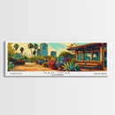 San Jose California Panoramic Wall Art, Mid Century Modern Framed Canvas Print, Retro Pop Art Travel Poster, Home Decor