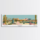 Mesa Arizona Panoramic Painting, Mid Century Modern Framed Canvas Print, Retro Pop Art Travel Poster, Office Wall Art