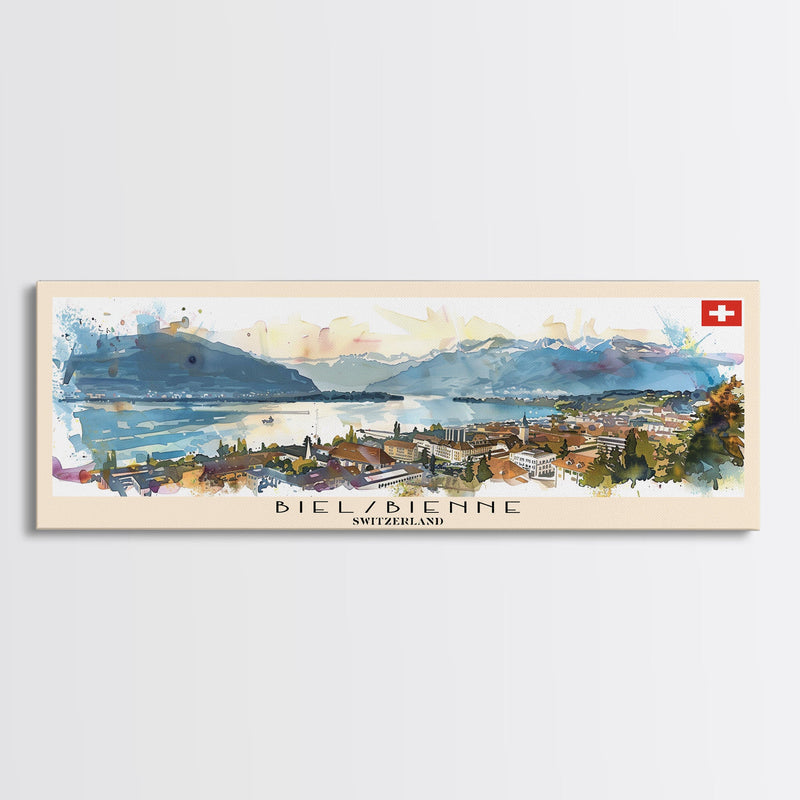 Biel Switzerland Wall Art, Panoramic Travel Poster, Panoramic Framed Canvas Print, City Wall Art, Wall Hanging Home Decor, Travel Art