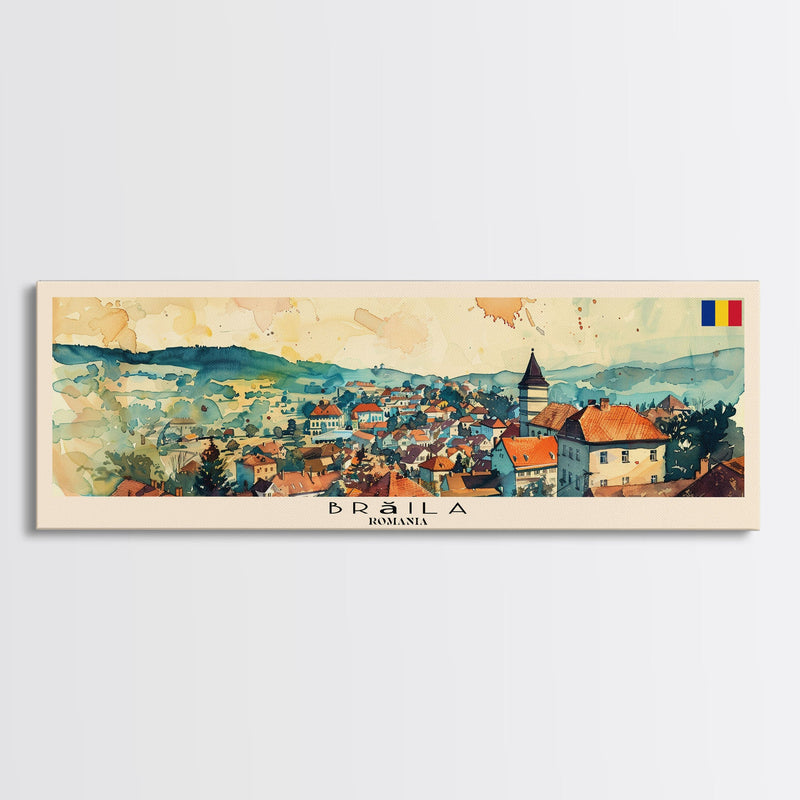 Braila Romania Travel Art, City Art, Framed Canvas Print or Metal Wall Art, Europe Travel Poster, Panoramic Wall Art, Extra Wide Wall Art