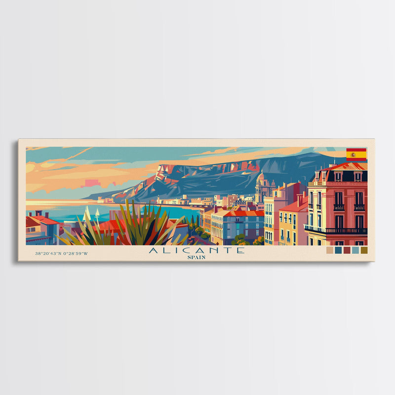 Alicante Spain Travel Print Wall Art, Panoramic City Art, Travel Art, Wall Decor, Vacation Gift, Framed Canvas Print Or Metal Art