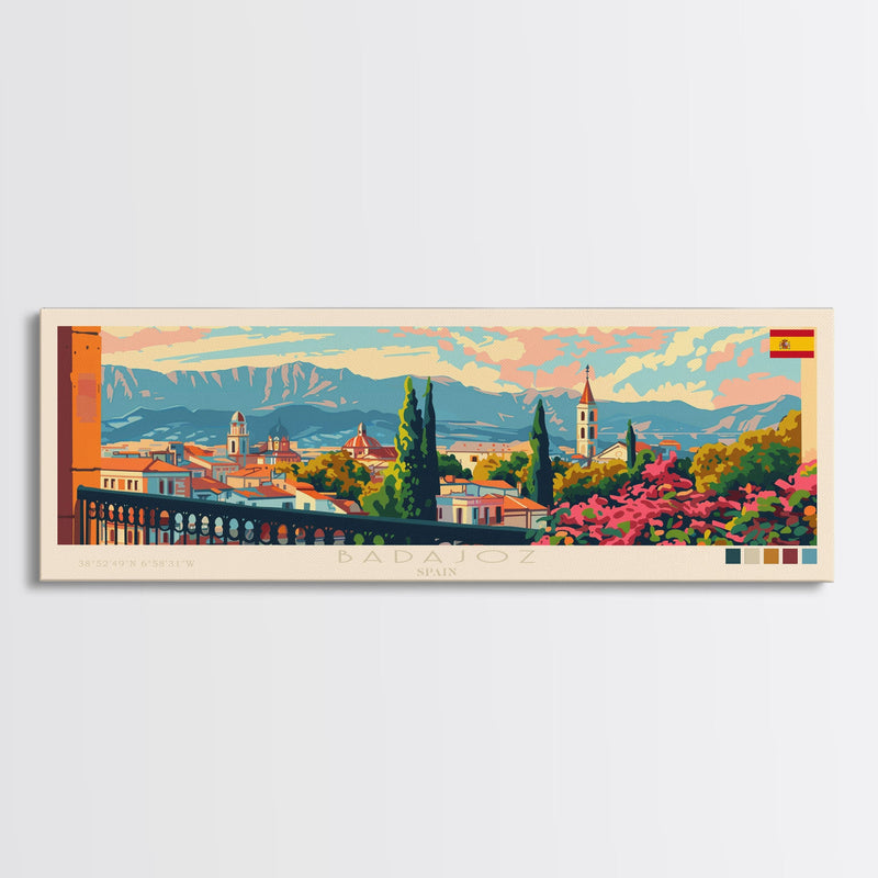 Badajoz Spain Wall Art, Panoramic Travel Poster, Panoramic Framed Canvas Print, City Wall Art, Wall Hanging Home Decor, Travel Art