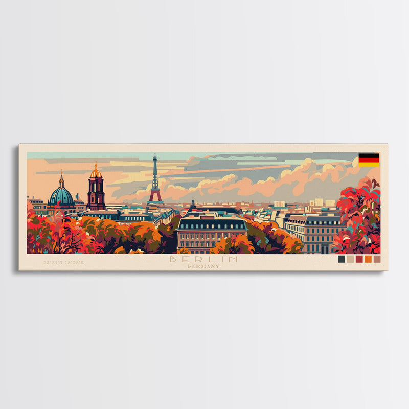 Berlin Germany Travel Print Wall Art, Panoramic City Art, Travel Art, Wall Decor, Vacation Gift, Framed Canvas Print Or Metal Art