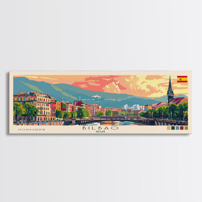 Bilbao Spain Wall Art, Panoramic Travel Poster, Panoramic Framed Canvas Print, City Wall Art, Wall Hanging Home Decor, Travel Art