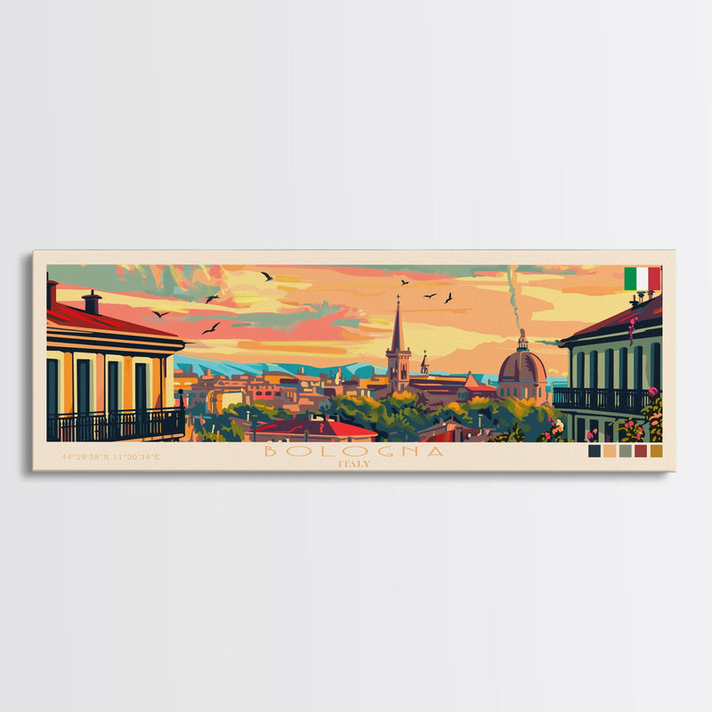 Bologna Italy Wall Art, Panoramic Travel Poster, Panoramic Framed Canvas Print, City Wall Art, Wall Hanging Home Decor, Travel Art