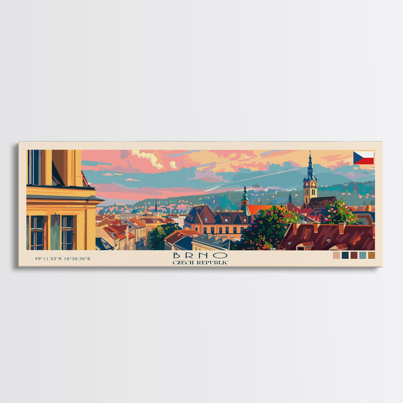 Brno CzechRepublic art Travel Print Wall Art, Panoramic City Art, Travel Art, Wall Decor, Vacation Gift, Framed Canvas Print Or Metal Art