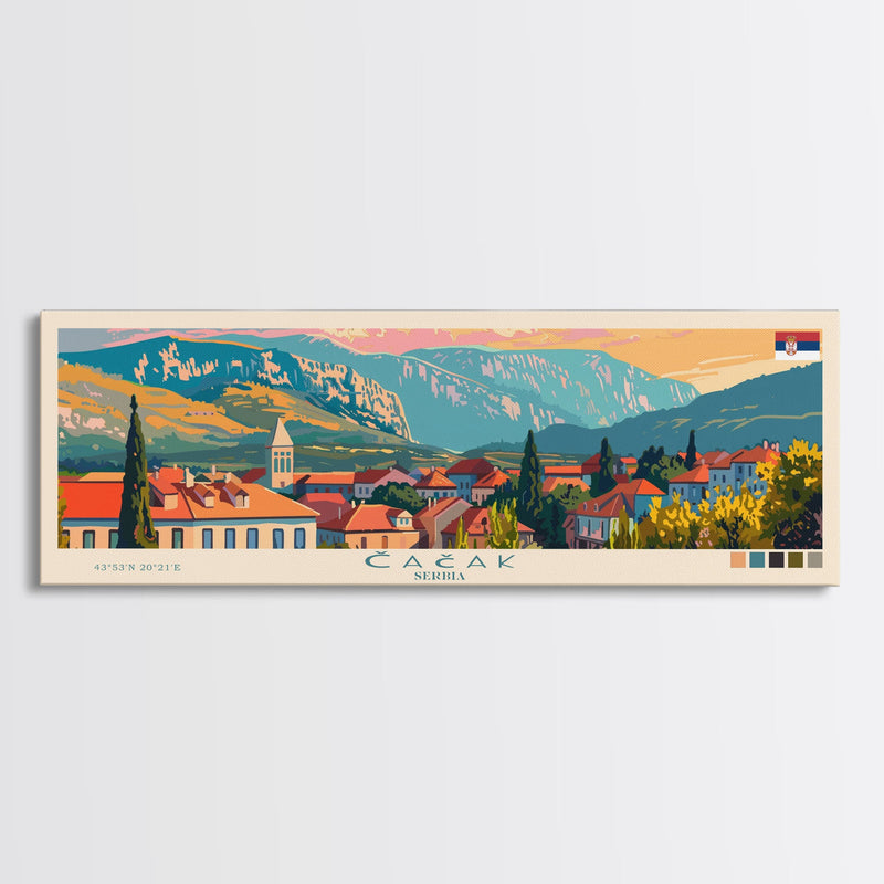 ÄŒaÄak Serbia Wall Art, Panoramic Travel Poster, Panoramic Framed Canvas Print, City Wall Art, Wall Hanging Home Decor, Travel Art