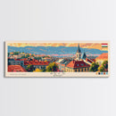 Pécs Hungary Panoramic Travel Poster, Framed Canvas Print or Metal Wall Art, Travel Art, Home Decor, Panoramic Painting, Midcentury Art