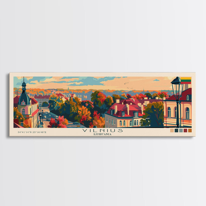 Vilnius Lithuania Wall Art, Panoramic Travel Poster, Panoramic Framed Canvas Print, City Wall Art, Wall Hanging Home Decor, Travel Art