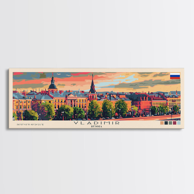 Vladimir Russia Wall Art, Panoramic Travel Poster, Panoramic Framed Canvas Print, City Wall Art, Wall Hanging Home Decor, Travel Art