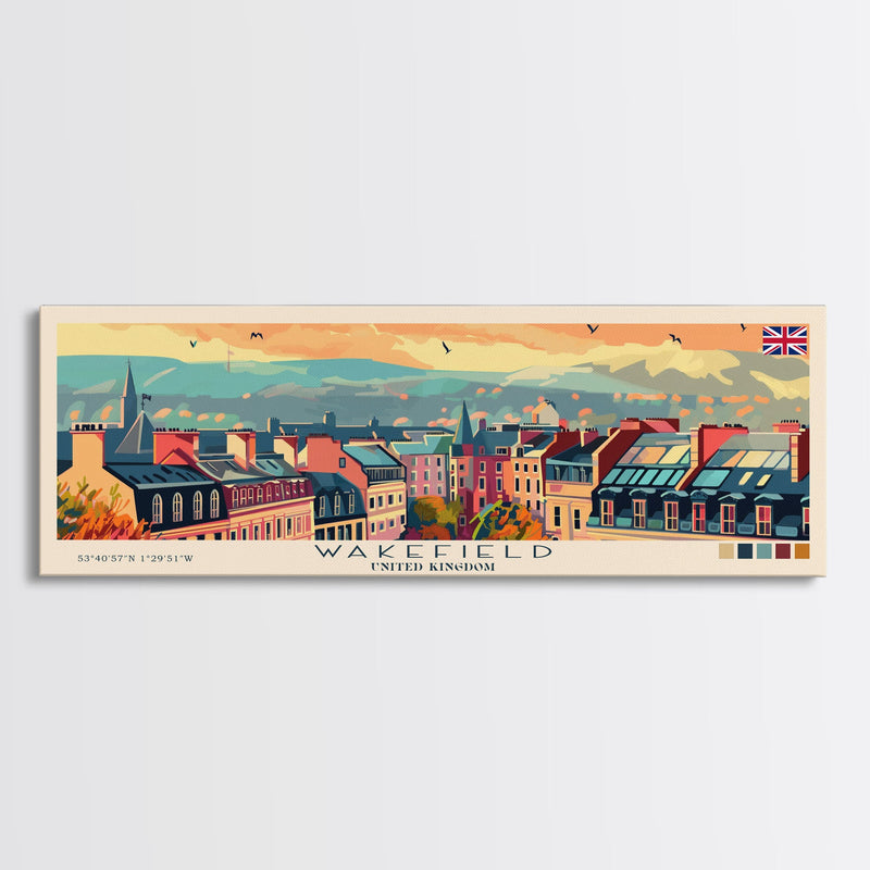 Wakefield United Kingdom Travel Print Wall Art, Panoramic City Art, Travel Art, Wall Decor, Vacation Gift, Framed Canvas Print Or Metal Art