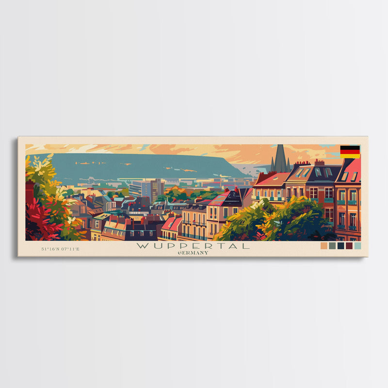 Wuppertal Germany Travel Art, City Art, Framed Canvas Print or Metal Wall Art, Europe Travel Poster, Panoramic Wall Art, Extra Wide Wall Art