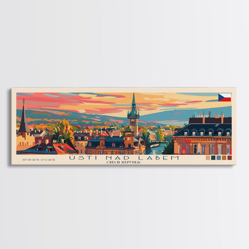 ÃšstÃ nad Labem Czech Republic Wall Art, Panoramic Travel Poster, Panoramic Framed Canvas Print, City Wall Art, Wall Hanging Home Decor, Travel Art